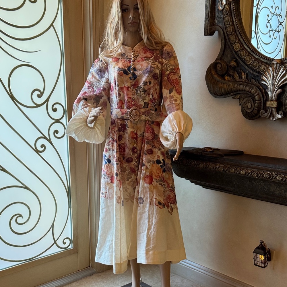 Zimmerman Multicolor Floral Long Sleeve Dress,size 3 ( USA size 8